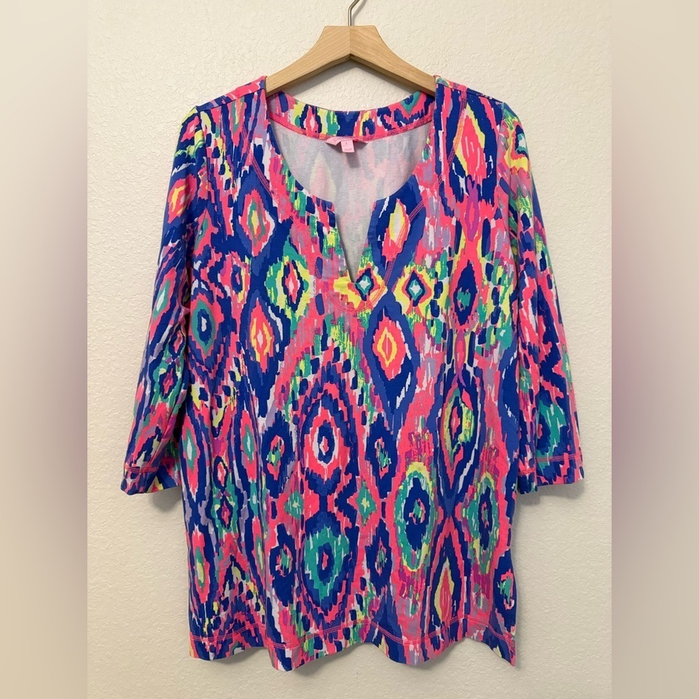 Lilly Pulitzer Justina Tunic Luminescent Print UPF 50+ Stretch Terry Large